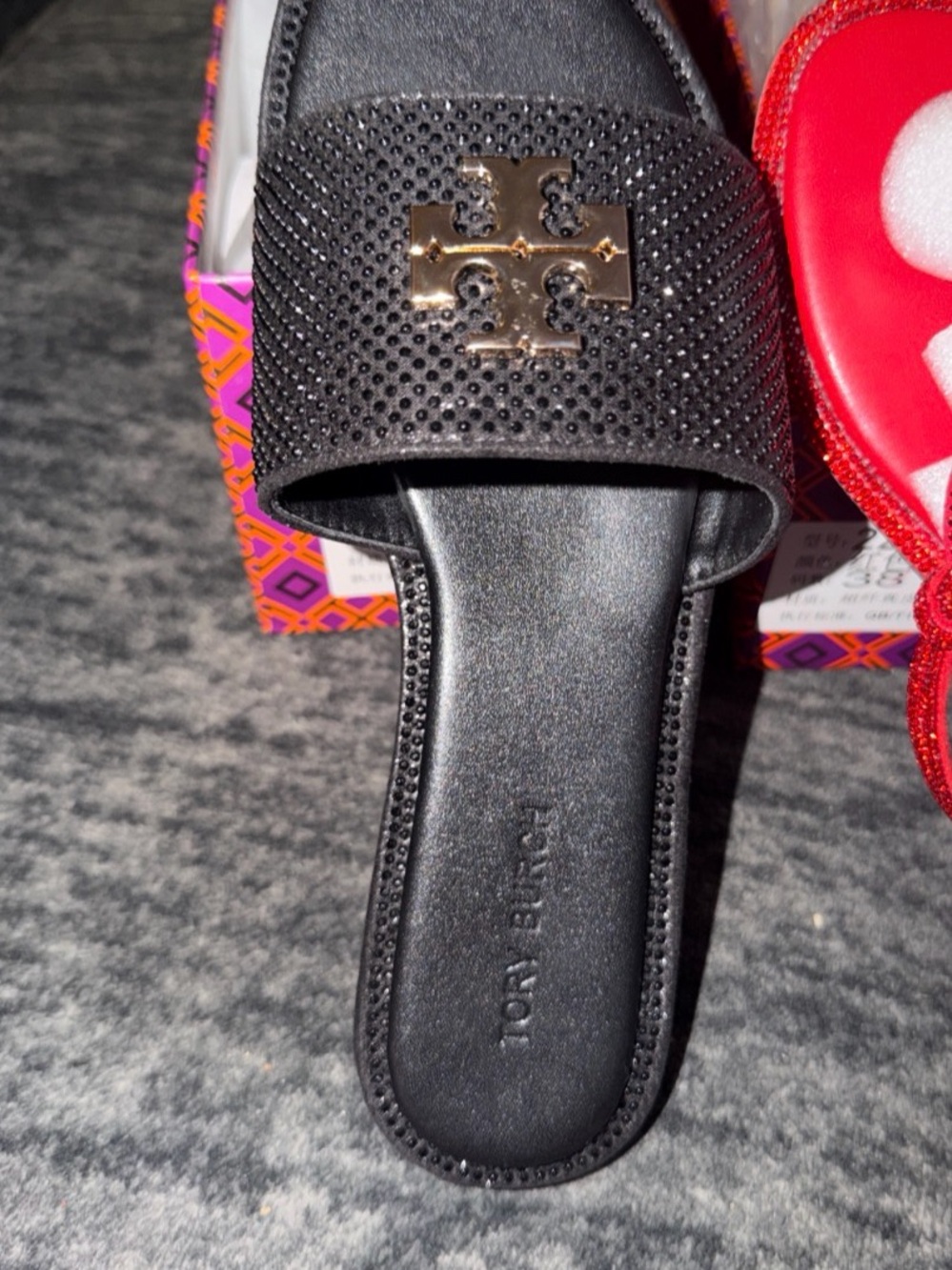 Tory Burch Black Perforated Logo Slide